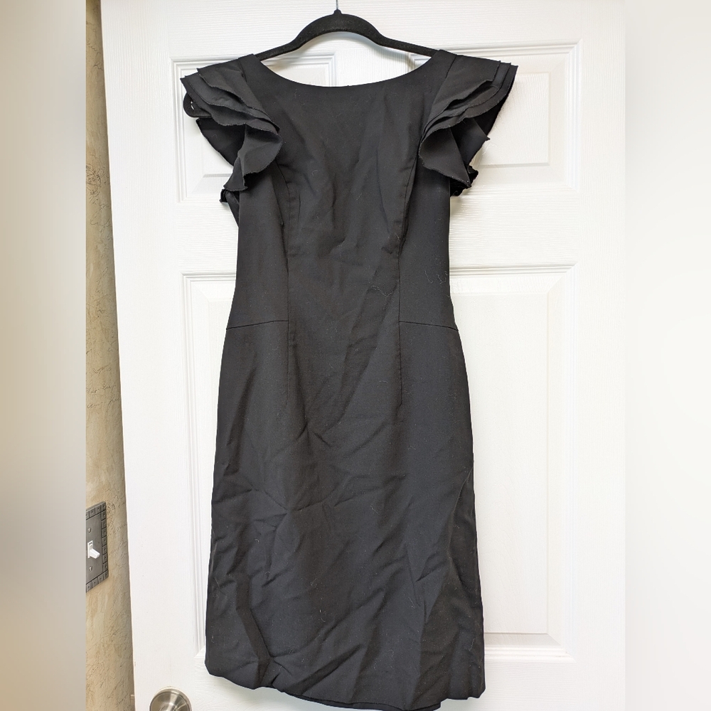 Ann Taylor Black Midi Dress with Ruffle Sleeves